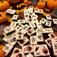 Ubin Mahjong Halloween Amerika Modern dengan Pola Jaring Laba-laba & Tengkorak Labu, Ramah Lingkungan, Akrilik, Permainan Pesta untuk 4 Pemain