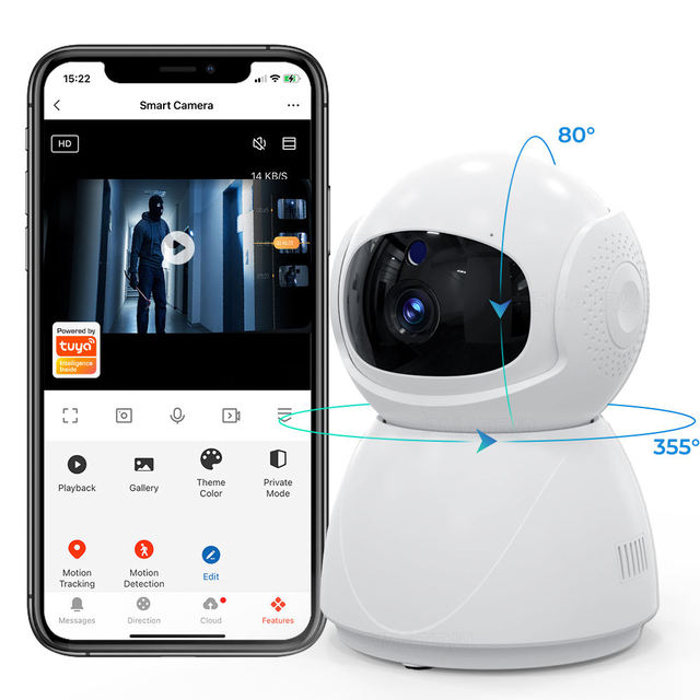YIERYI 1080P HD Cctv AI Auto Tracking PIR Motion Human Detection Two Way Voice Call Tuya Smart Wifi Camera
