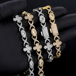 Collar <span class=keywords><strong>de</strong></span> Cadena Cubana Estilo Hip Hop NUOYA <span class=keywords><strong>con</strong></span> Diseño <span class=keywords><strong>de</strong></span> <span class=keywords><strong>Cruz</strong></span> y Ojo, Adornado <span class=keywords><strong>con</strong></span> Piedras <span class=keywords><strong>de</strong></span> Circonita Cúbica Baguette, para Mujer - Product Image 3