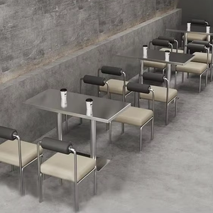Table à manger commerciale de style industriel ensemble de chaises en acier inoxydable canapé-stand mural pour magasins de thé au lait ou restaurants - Product Image 1