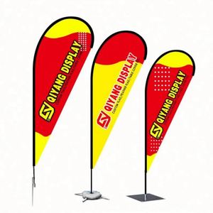 Drapeau publicitaire personnalisé en polyester pour extérieur, avec logo imprimé, forme goutte d'eau, plume volante, mât et base en croix - Product Image 2