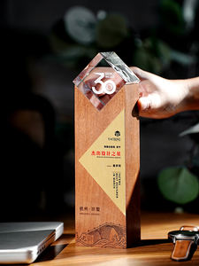 Trofeo Personalizado de Cristal y Madera Maciza - Premios para Reconocimiento al Personal Destacado en la Reunión Anual y Conmemoración Corporativa - Product Image 4