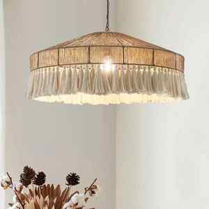 Eco-friendly Handcrafted Tassel Macrame Art Chandelier Twine Braid <b>Rattan</b> Led Woven <b>Pendant</b> Light - Product Image 3