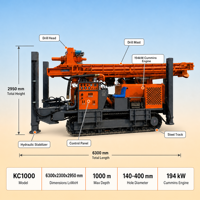 Foreuse de puits d'eau diesel KC1000, grand diamètre 140-400 mm, couple 9000-14000 Nm, machine de forage ultra profond avec moteur