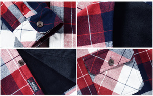 Camisas de Franela a <span class=keywords><strong>Cuadros</strong></span> para Hombre, Camisas Casuales de Algodón <span class=keywords><strong>con</strong></span> Botones <span class=keywords><strong>Rojos</strong></span> y Negros, <span class=keywords><strong>Camisa</strong></span> Entallada a <span class=keywords><strong>Cuadros</strong></span> para Hombre - Product Image 4