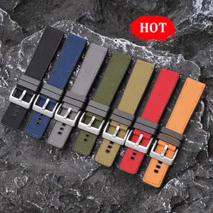 Nylon Canvas Fabric Hybrid Rubber Wrist Watch Bands 22mm 24mm Quick Release Universal Woven Nylon Sailcloth Watch Strap