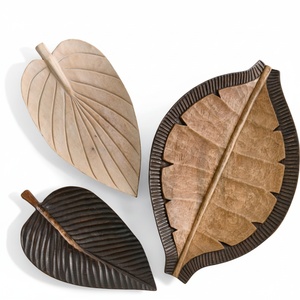 Juego de Arte de pared de hoja de madera tallada a mano de tres - Product Image 1