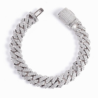 Hiphop Heavy 925 Sterling Silver 15mm Buste Down Cuban Link Chain Rapper D VVS Moissanite Iced Out Cuban Chain Necklace