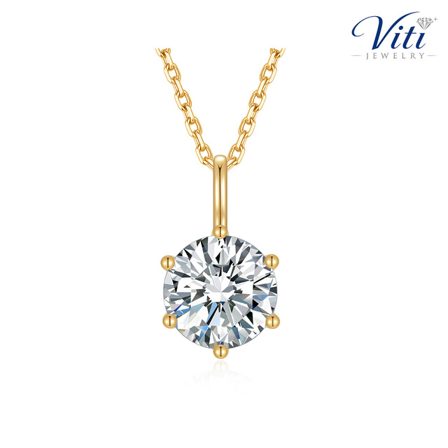 Viti 18K Yellow Gold Brilliant Lab Grown Diamond Six Prong Pendant IGI Certified Classic Custom Fine Jewelry OEM ODM