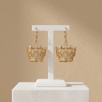 Boucles d'oreilles pendantes Couronne Royale en alliage de cuivre plaqué or 18 carats pour femme, avec strass et filigrane, bijoux de princesse tendance pour mariage américain