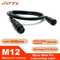 Câble d'extension solaire extérieur JOYL M12 3m, 4 conducteurs 0,75mm, 110V 5A, mâle-femelle, IP67/IP68, cuivre plaqué or
