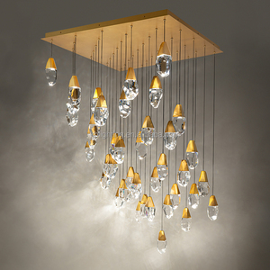 Hiện đại sang trọng vàng <span class=keywords><strong>LED</strong></span> Treo Đèn Chùm Pha Lê độc đáo ánh sáng mặt dây chuyền cho cầu thang phòng khách - Product Image 2