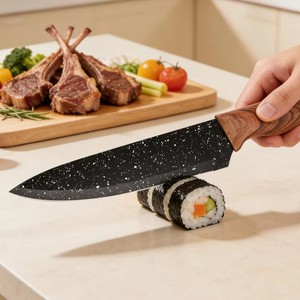 Ensemble de couteaux en acier inoxydable de 13 pièces, haute dureté, entièrement intégré, avec manche en acier inoxydable à grain de bois et bloc noir - Product Image 5
