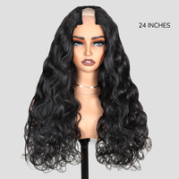 Perruque noire Body Wave U Part, cheveux humains, aspect naturel, facile à installer, parfaite pour un usage quotidien et de fête