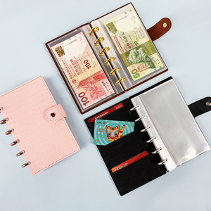 Ustom-Carpeta de cuero con bolsillo para guardar dinero, organizador A6 A5 con 6 anillas para guardar dinero <span class=keywords><strong>en</strong></span> efectivo - Product Image 1