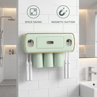 Support mural magnétique sans perçage pour brosses à dents, distributeur automatique de dentifrice, ensemble organisateur 2/4 tasses à ventouse