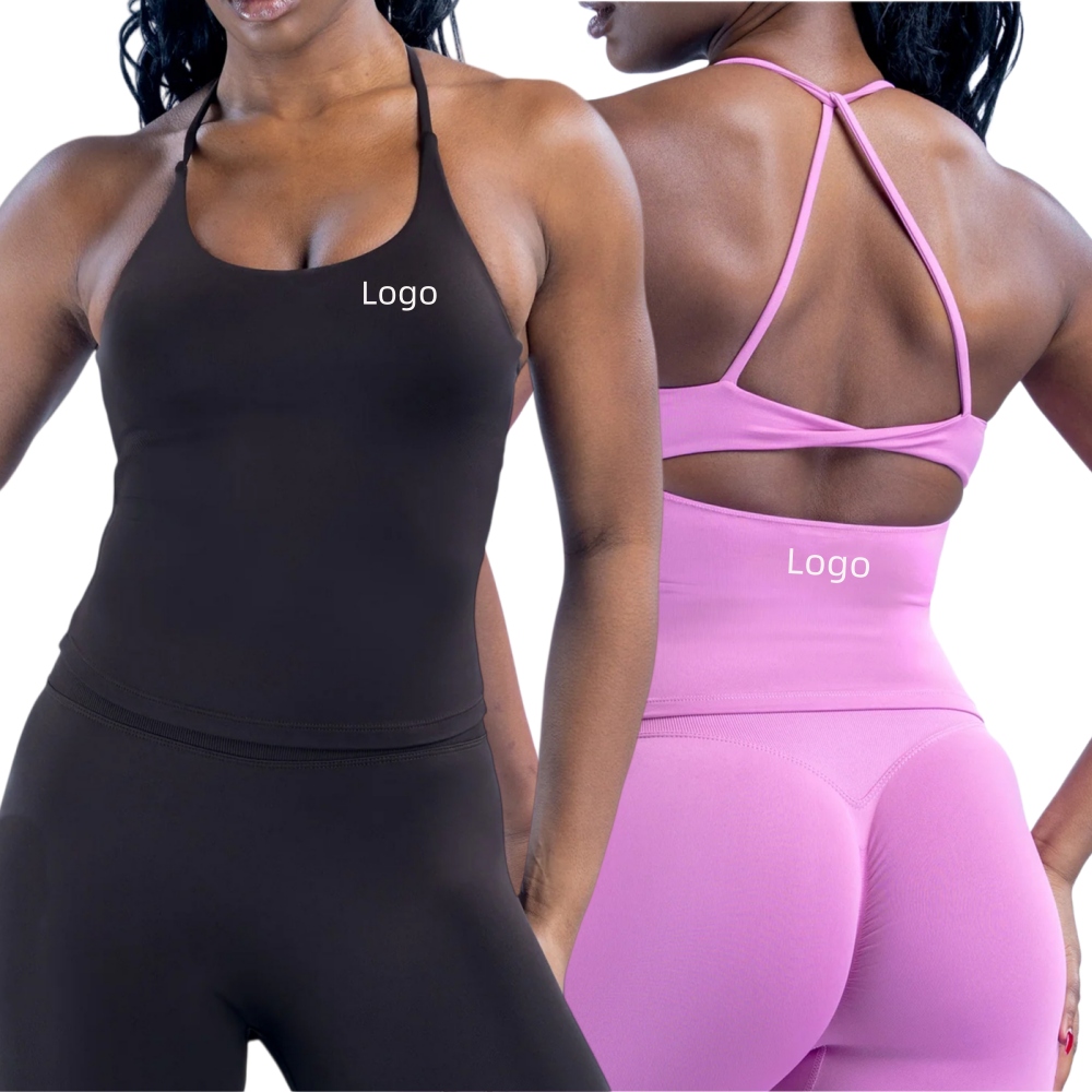 Women's Quick Dry High Elasticity Spandex Nylon Yoga Tank Top Sexy Cross Back Sports Bra Sweat Wicking Fitness Gym Wear