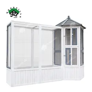 White Hexagonal Chinese Fir White Outdoor Bird Cage Wooden Bird House Aviary Parrot Cages