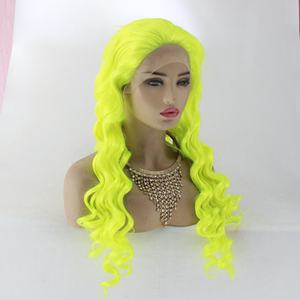 วิกผมด้านหน้าลูกไม้สีเขียวเรืองแสงวิกผมหยิกยาวสังเคราะห์<span class=keywords><strong>สี</strong></span>เหลืองสดใสสำหรับผู้หญิงแฟชั่นคอสเพลย์ - Product Image 4