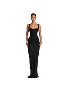 Vestido Maxi Corsé con Cuello Cuadrado para Mujer, Vestido Ajustado con Espalda de Encaje y Cintura Drapeada, Elegante Vestido Formal para Fiesta de Noche o Cóctel - Product Image 2