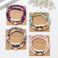 2 pulseras de plataforma de cerámica suave de 19 cm con cuentas de piedra natural, a la moda, para el Día del Maestro, para mujer, con tarjetas