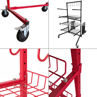 Chariot de rangement industriel robuste en acier à 4 roues pour pièces automobiles, chariot à outils mobile avec crochets verrouillables, revêtement en poudre OEM