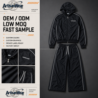 Ensemble décontracté noir personnalisé pour homme avec pantalon à jambes larges et passepoil blanc sur le côté, avec cordon de serrage – Fabrication OEM/ODM