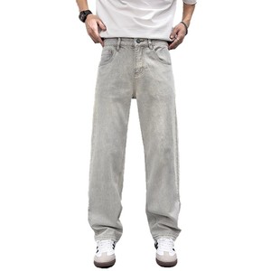 Pantalones Vaqueros Clásicos Gris <span class=keywords><strong>Cemento</strong></span> Lavado al por Mayor, Estilo Urbano, <span class=keywords><strong>Color</strong></span> Sólido, Minimalistas, Oversize, de Corte Recto, de Algodón <span class=keywords><strong>para</strong></span> Hombre - Product Image 1