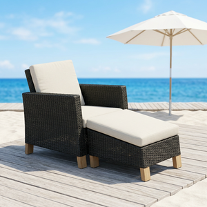 Contemporary Rattan Outdoor Chair With Ottoman Weather Resistant <b>Garden</b> <b>Set</b> For Patio Decking - Product Image 5