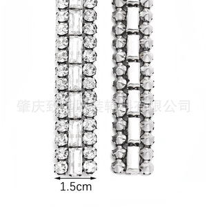 แถบตกแต่งเพชรเทียม 5 มม. สามแถว รูปทรงสี่เหลี่ยมผืนผ้า แก้วเย็บมือ DIY อุปกรณ์ตกแต่งเสื้อผ้า ชุดแต่งงาน กระโปรง - Product Image 2