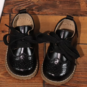 Chaussures Oxford classiques britanniques en cuir verni pour enfants, chaussures d'école à semelle souple pour bébés, noires - Product Image 2