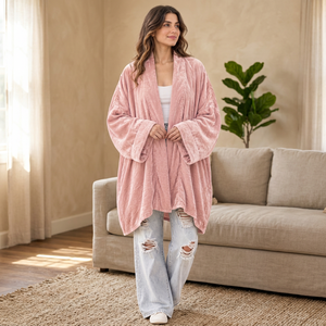 Bata de terciopelo rosa para mujer, corte holgado, largo hasta el tobillo, estilo casual, material de poliéster, para todas las estaciones - Product Image 1