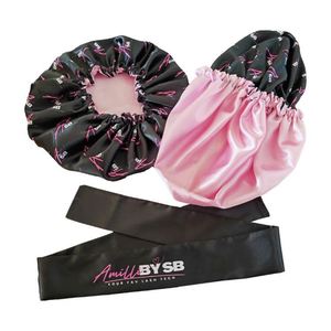 Wholesale Double Layer Sleep Cap Women Bonnet Custom Logo Print Reversible Bonnets and Satin Hair Wrap - Product Image 1