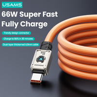Kabel Data Pengisian Cepat USB-C USAMS SJ686 66W Dengan Paduan Seng Ringan, Kabel Data Pengisi Daya Super untuk Ponsel
