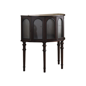 Semi Circular Entryway <b>Table</b> Vintage French Style Solid Wood <b>Console</b> Cabinet With Glass Doors For Foyer <b>Storage</b> - Product Image 4