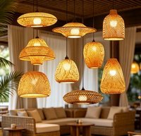 Lustre d'intérieur en bambou et rotin, lampe suspendue tressée à la main pour restaurant, abat-jour en bambou fait main, luminaires suspendus contemporains