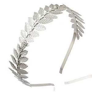إكسسوارات شعر بسيطة للعرائس بالجملة من Q&Y، عصابة رأس على شكل ورقة الغار اليونانية الرومانية، تاج معدني ذهبي على شكل ورقة شجر لحفلات الزفاف - Product Image 2
