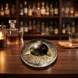 <b>Vintage</b> Brass Round Desktop <b>Ashtray</b> with Intricate Engraved Design for Home Decor - Product Image 6