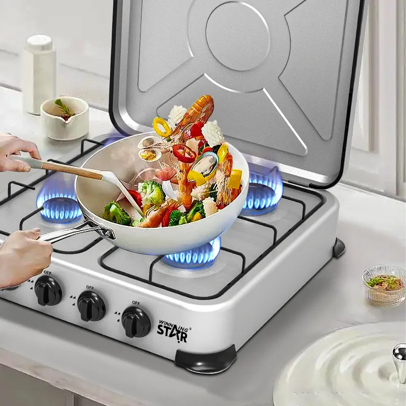 Cuisinière à Gaz 4 Feux Autonome Avec Support Et Chariot - Pour Camping, Jardin, 49x49x79 Cm (blanc) - 2