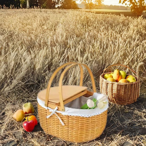 Cesta de almacenamiento de tela ovalada creativa ecológica 100% hecha a mano, tapas con asa móvil multifunción, forro de tela para Picnic - Product Image 4