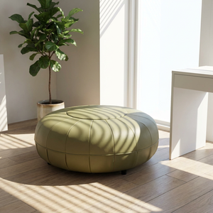 Contemporary Round Leather <strong>Footstool</strong> Ottoman Green Pumpkin Pattern Upholstered Lounge Seat for Living Room Bedroom - Product Image 3