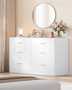 Commode moderne blanche SENYU de 47 pouces pour chambre à coucher, 6 tiroirs en bois, poignées dorées, grand rangement, salon, chambre d'enfant et de bébé - Product Image 1