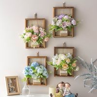 Kunstbloemen wanddecoratie set in landelijke stijl, Scandinavisch houten frame, hangende bloemendecoratie voor woonkamer en huisdecoratie