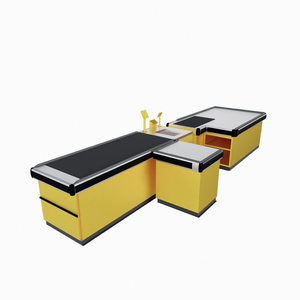 Comptoir de caisse de supermarché en acier inoxydable haute luminosité avec convoyeur automatique, taille personnalisable rapide, haute luminosité - Product Image 3