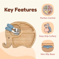 Ensemble de vaisselle en bois pour bébé, assiette en bambou, bol, fourchette et cuillère à manche en bois avec ventouse en silicone pour l'alimentation des enfants