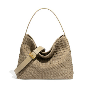 Nouveauté Sac à main pour femme, sac à bandoulière tissé à la main, grande capacité, sac hobo en daim et cuir PU, sac fourre-tout vintage automne-hiver - Product Image 3