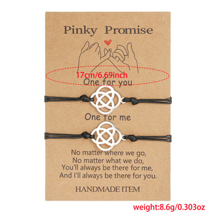 Pinky Promise <b>Couple</b> <b>Bracelet</b> Stainless Steel Heart Geometric Design Waxed Thread Gift Jewelry for Lovers - Product Image 4