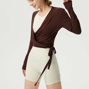 2026 New Temperament Cross V-Neck Waist Slimming Skinny Fit Belt Sports Breathable Long-Sleeved <b>Jacket</b> Women's <b>Yoga</b> Suit - Product Image 5