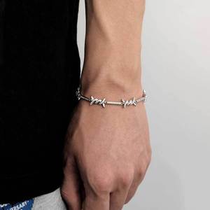 Hip Hop <b>Wire</b> Chain Couple Bracelet Micro-inlaid Zircon Button <b>Thin</b> Thorn Chain Tanjing Fashion Lijing Necklace - Product Image 3