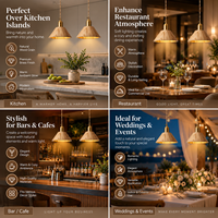 Lampe suspendue en cuivre avec abat-jour conique en bois naturel E27 pour la décoration de réfectoires, restaurants et hôtels